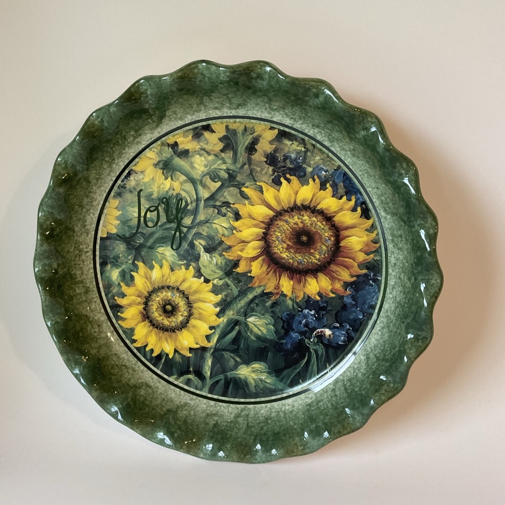 "Joy" Sunflower Pie Plate 10 1/4” Stoneware Carpentree 2008
